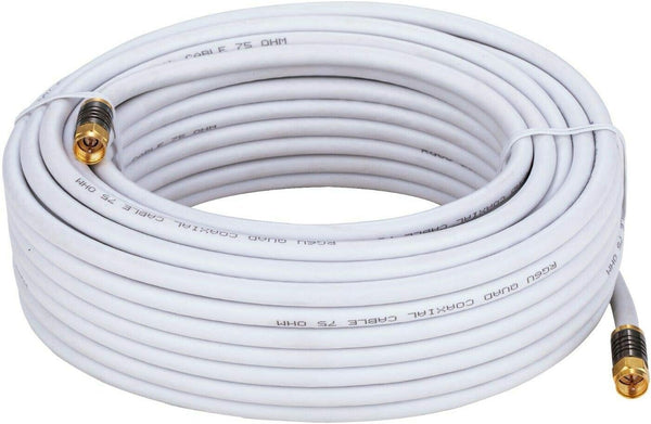 Cables Direct Online 20ft White Quad Shield RG6 Coaxial Cable - F Pin and BNC Extension Wire for Satellite Dish, Cable