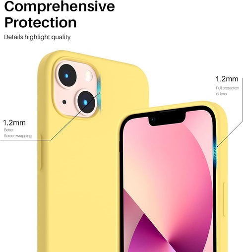 ORNARTO Slim Liquid Silicone Case for iPhone 13, 3 Layers Full Covered Soft Gel Rubber 6.1 inch-Lemon Yellow