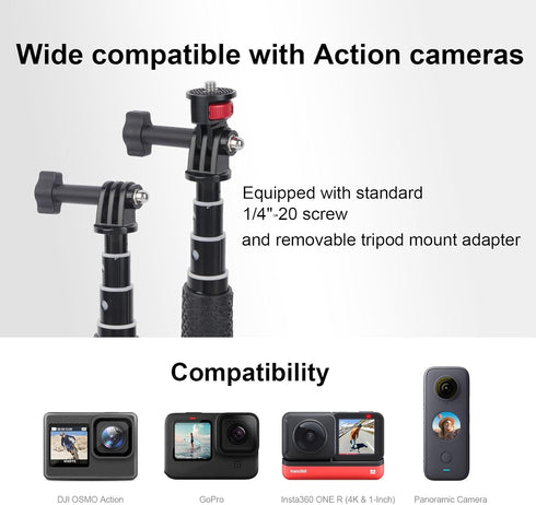 Mechrig 19" (6.7"-18.9") 360 Insta360, YD024 Short Selfie Stick, Compact & Lightweight Monopod Pole with Tripod Adapter