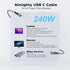 20Gbps USB C 3.2 Extension Cable, Type-C Male to Female Extender for Ultra HD 4K@60Hz 240W Charging