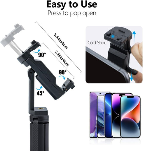 Generic 16/15/14 Mini Tripod with Phone Holder & Dual Cold Shoe Mount - Universal Smartphone Stand for iPhone Pro Max