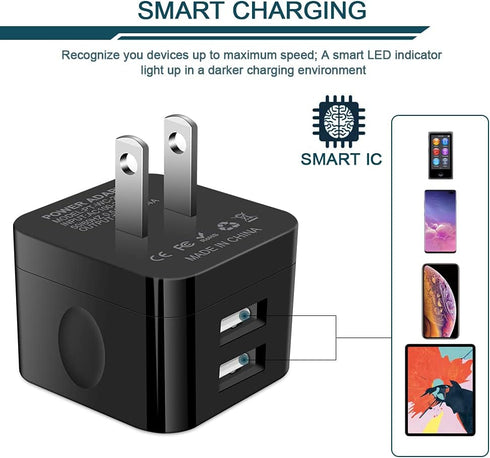 2Pack USB Wall Chargers, 2.4A Dual Port Fast Charger Block for iPhone, Samsung Galaxy, LG Stylo, Google Pixel
