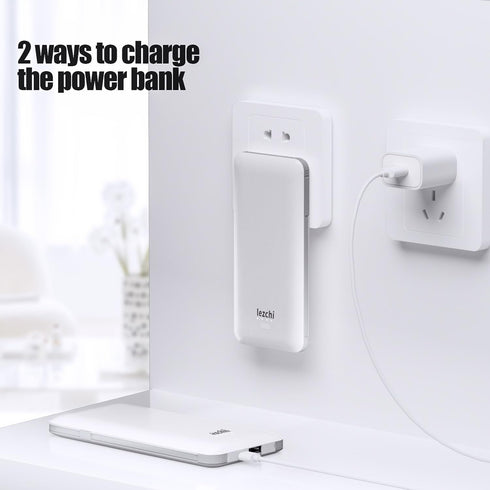 Portable Power Bank 10000mAh, Ultra Slim Charger with Built-in AC Plug, Compatible with All Kinds of Cellphones