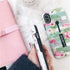 Compatible with iPhone XR Case, 3D Embossed Pink Flowers Gray Shell Design, Rugged Shockproof Case (Flamingo)