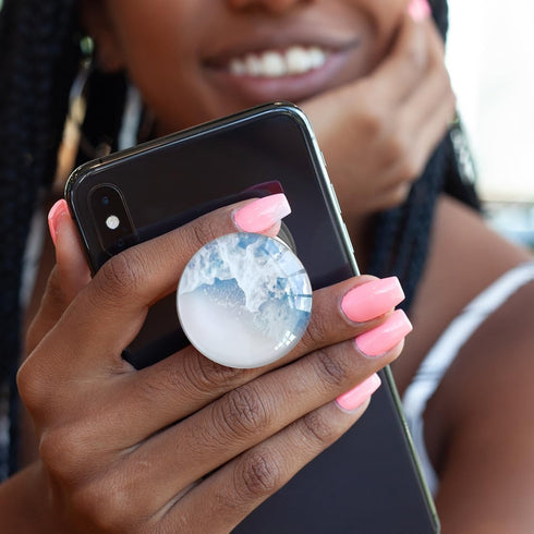 Clear Crystal Collapsible Expanding Mobile Phone Grip Stand Holder for Smartphones (White Wave)