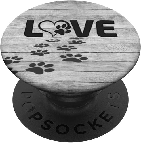 PopSockets Standard PopGrip Black pattern Dog Paw print tracks heart love On Gray look