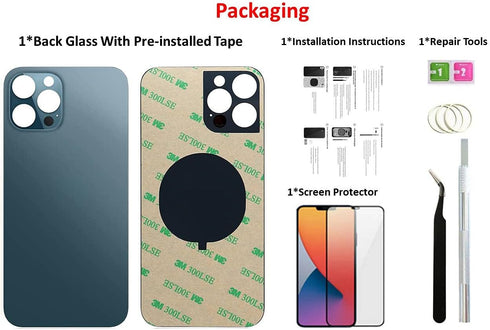 12 Pro Max Back Glass Replacement for iPhone 12 Pro Max - 6.7 Inch Back Cover Glass with Installation Tools, Pacific