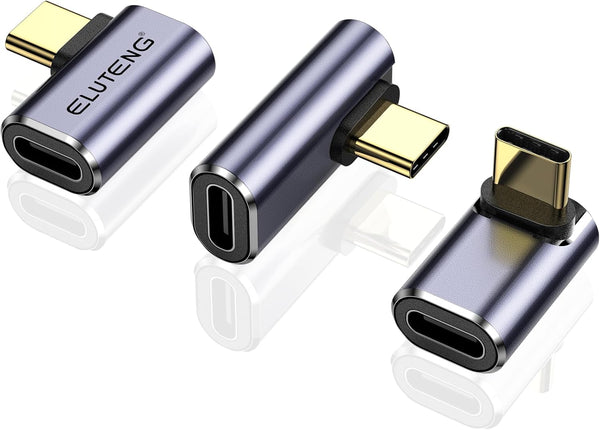 ELUTENG 90 Degree USB C Adapter 3 Pack, Right Angle USB Type C Male to Female 8K@60Hz Connector