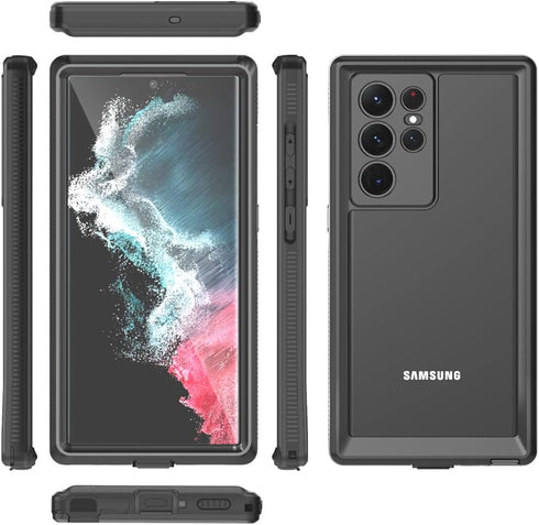 Designed for Galaxy S22 Ultra, Waterproof Case with Built-in Screen Protector, Full Body Shockproof Rugged Black