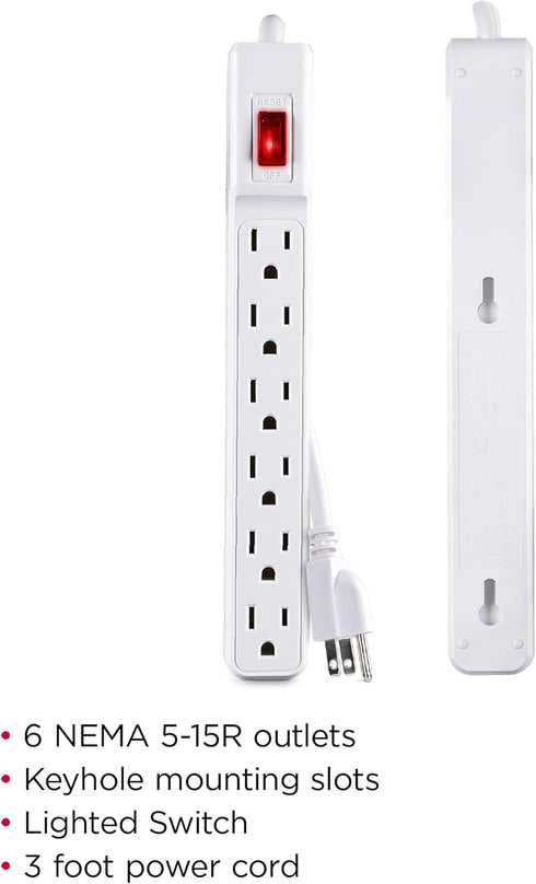 CyberPower GS60304 Power Strip, 6 Outlets, 3 Foot Power Cord, White