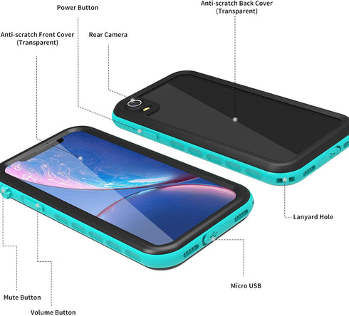 Compatible Waterproof Shockproof Case for iPhone XR, Underwater Full Sealed IP68 Certified Dustproof Snowproof Cover