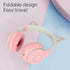 KUIDAMOS Cat Ear Headphones with Detachable Microphone, 7 Colors LED Lights, Foldable Over Ear Headphones, BT and Wired