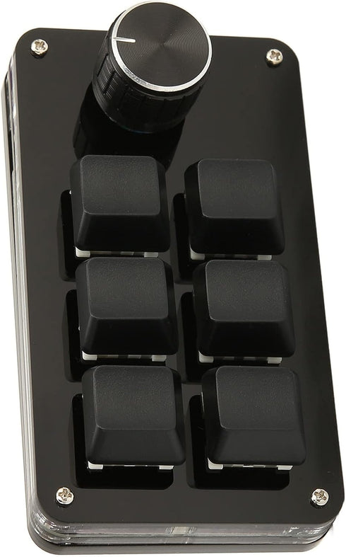 One Hand Macro Mechanical Keyboard, 6 Key Mini Keypad with Knob, DIY Programmable Keyboard for Gaming, Designers and Video Editors