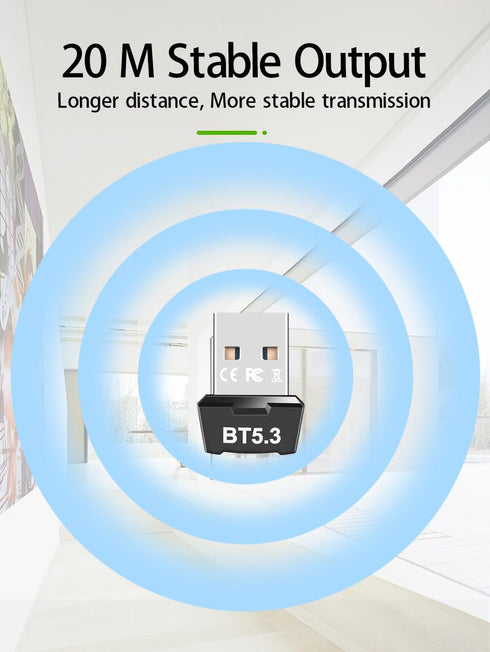 USB Bluetooth 5.3 Adapter for PC, Wireless Transmitter Receiver for Desktop, Laptop, Supports Windows 11/10/8.1/7