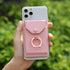 Cell Phone Card Holder RFID Ring Stand Stick on Wallet for Back of Phone, iPhone, Android, All Smartphones - Pink