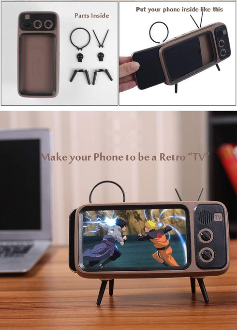 UnnFiko Retro TV Style Desk Mount - Universal Holder for iPhone and Samsung Devices (TV Gray)