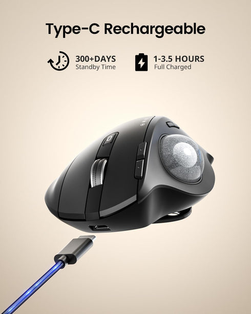 ProtoArc Wireless Trackball Mouse, EM01 NL Ergonomic Bluetooth Rollerball Mouse, Adjustable Angle & 3 Device Connection