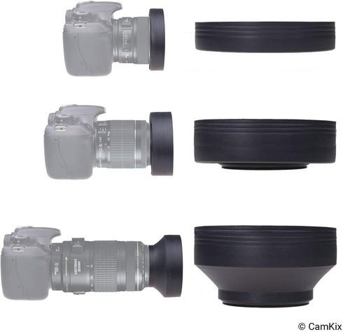 72mm Set of 2 Camera Lens Hoods and 1 Lens Cap, Rubber (Collapsible) + Tulip Flower, Reduces Lens Flare and Glare
