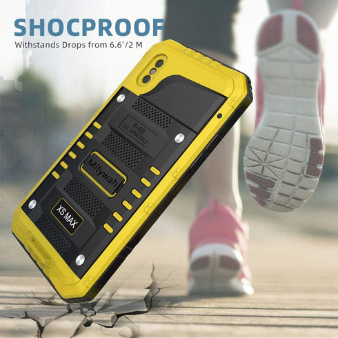 Mitywah Heavy Duty Military Armor Metal Case for iPhone Xs MAX, Waterproof, Shockproof, Dustproof, Rugged, Yellow