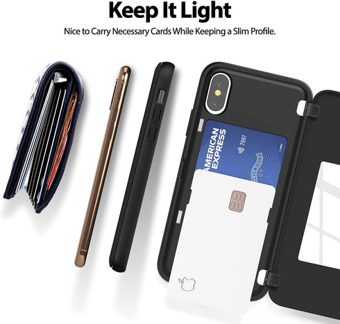 GOOSPERY Magnetic Secure Bumper Wallet Case for iPhone Xs/X, Dual Layer Protection with Sticky Mirror, Black