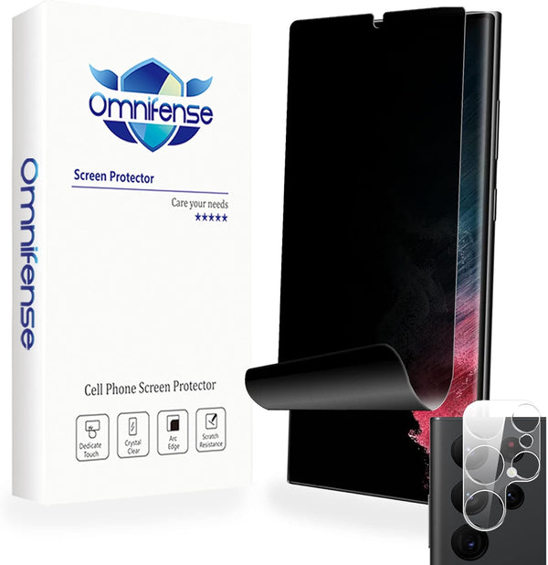 Galaxy S22 Ultra Privacy Screen Protector Soft Film 2 Pack, Tempered Glass Camera Lens Protector 1 Pack