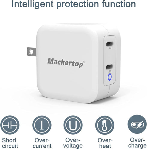40W Dual-Port USB C Charger - Charge Two Devices Simultaneously, Compact and Safe for iPhone 14/13/12, iPad, Samsung