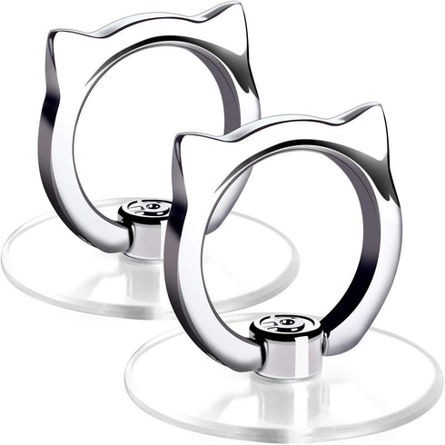 Cat Phone Ring Holder, EI Sonador Clear Cell Phone Stand, Transparent Finger Grip (2 Silver Cat)
