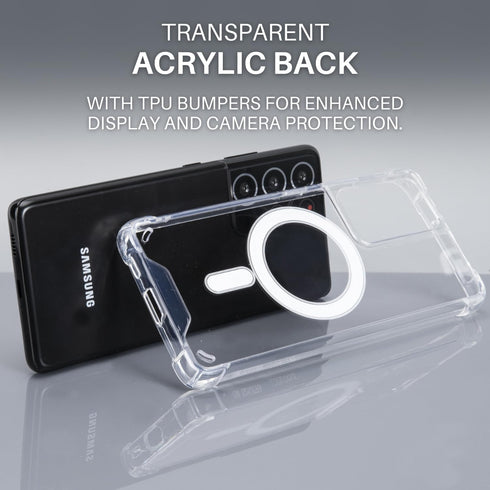 Magnetic Case for Samsung Galaxy S21 Ultra, Shockproof Transparent/Clear Phone Case for MagSafe