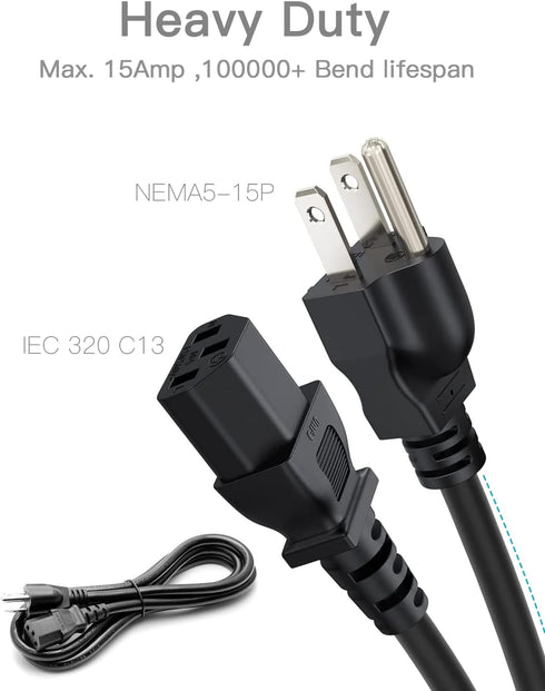 Heavy-Duty Power Station Charging Cable, Fast Charging Cable for Jackery Explorer 2000/1500/1000 Pro,Ecoflow Delta/River Series,Bluetti EB3A;Anker 757/767,125Volt 15Amps Universal AC Power Cord(6FT)