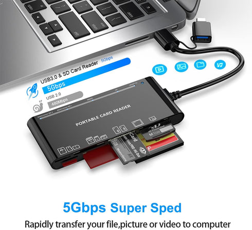 Rocketek USB3.0 7 1 USB C Multi Card Reader for SD, CF, Micro SD, XD, MS Cards - in Adapter Hub for Windows, Mac