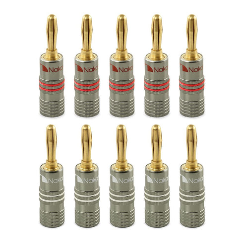 Nakamichi Ultimate Series 24K Gold Plated Beryllium Red Copper Banana Plug, 12-18 AWG Gauge Size, 4mm Connector, 10 Pcs