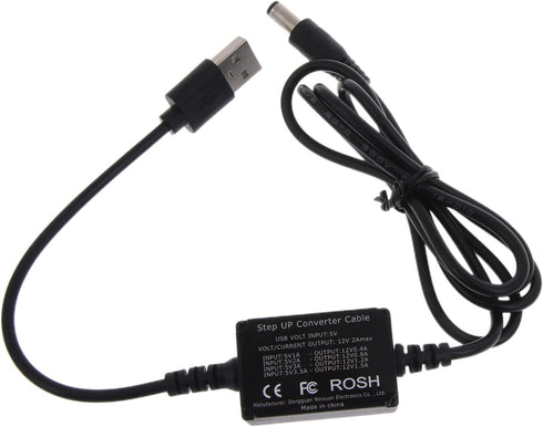 Bottone USB to DC5.5x2.1mm Power Regulator Charging Cable, 5V to 12V, 3A, Indoor