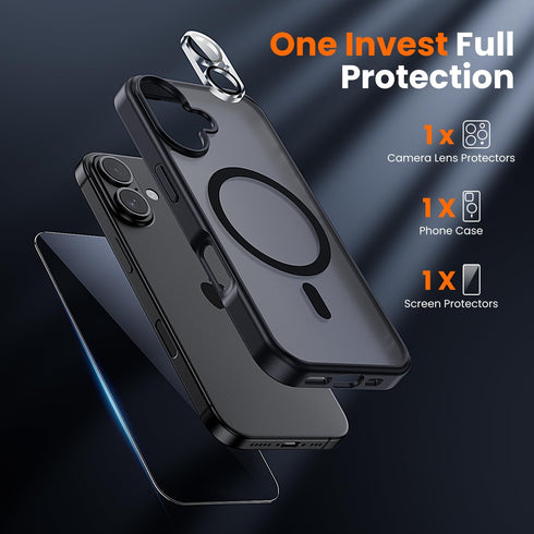 toushion 3 1 17 Protector*1 Protector*1,Matte in for iPhone Case Matte Black,Fits MagSafe, Screen Camera Lens Skin