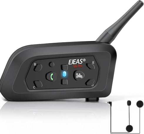 EJEAS Motorcycle Helmet Bluetooth Headset V6 Pro, 2-Way 1200M Intercom Communication System for Motorbike