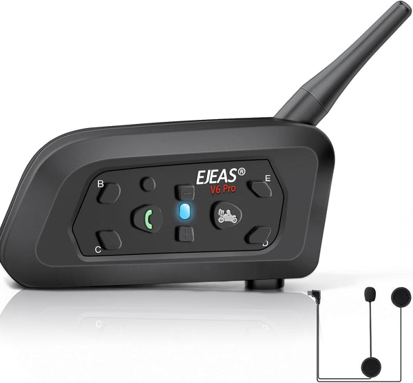 EJEAS Motorcycle Helmet Bluetooth Headset V6 Pro, 2-Way 1200M Intercom Communication System for Motorbike