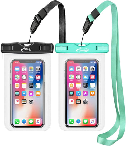AiRunTech Waterproof Case for iPhone 14/13/12, Dry Bag Pouch for Beach Kayaking Travel (Black + Green)