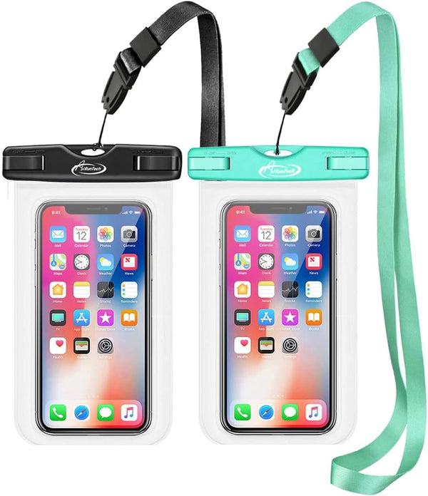 AiRunTech Waterproof Case for iPhone 14/13/12, Dry Bag Pouch for Beach Kayaking Travel (Black + Green)