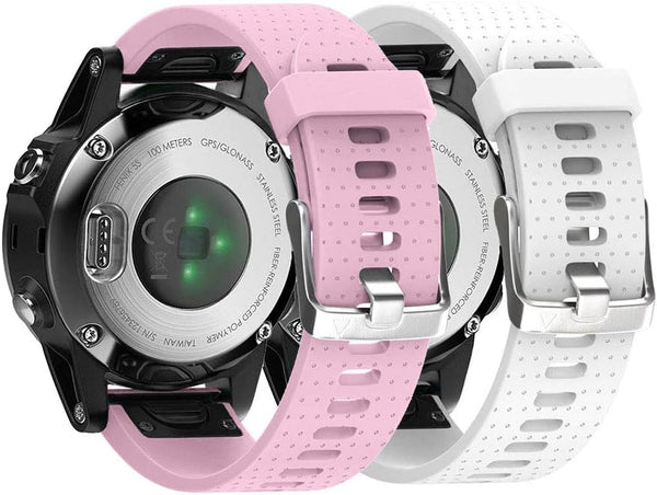 NotoCity Compatible Fenix 5S/6S/7S/8 43mm Watch Band - Quickfit Soft Silicone Replacement Strap (Silver Buckle - 2pcs)