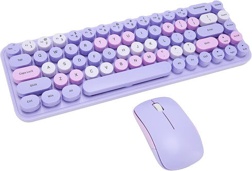 Sanpyl 2.4GHz Keyboard Mouse Combo, Cute Retro 68 Round Keycaps Keyboard, 3 DPI Mouse, USB Receiver Compatible