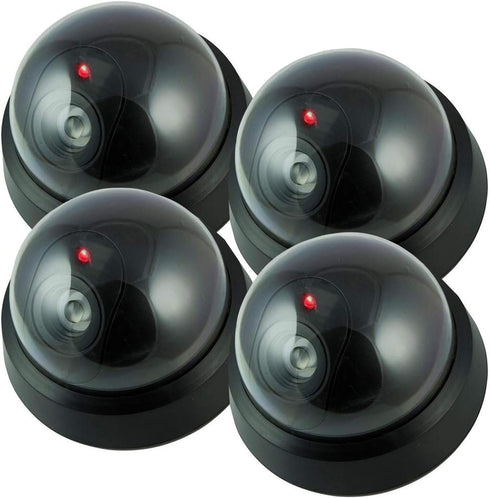 Dummy Security Camera by Pearl Enterprise, Wireless Dome Surveillance System with Motion Light, Pack of 4 for Home or