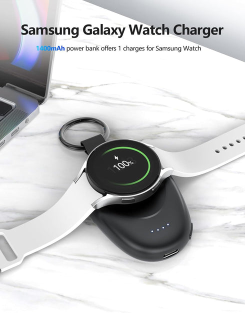 for Samsung Watch Charger, 1400mAh Fast Charging Galaxy Watch Charger Portable Wireless Power Bank, Magnetic Travel Car Keychain Charger for Galaxy Watch 6/6 Classic/5 Pro/4/3, Active2/1