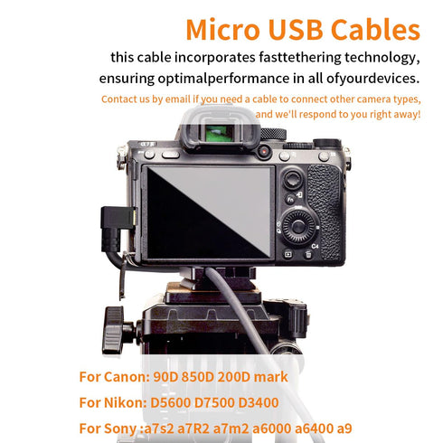 USB to micro Right Angle Camera Cable, 16ft, Super Fast and Stable 3.0 Transmission for Online Shooting