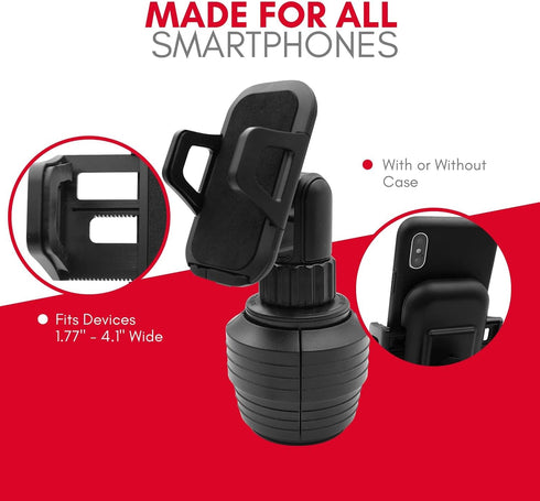 Macally Cup Holder Phone Mount - Upgraded Cell Phone Holder for Car Cup Holder, Universal for Smartphones