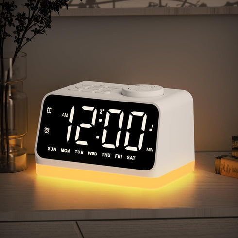 JALL Digital Alarm Clock with FM Radio for Bedroom, 8 Colors Night