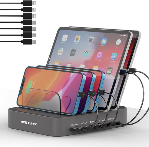 Charging Station for Multiple Devices, MSTJRY 5 Port Multi USB-A Charger Station with Power Switch for iPhone, iPad,