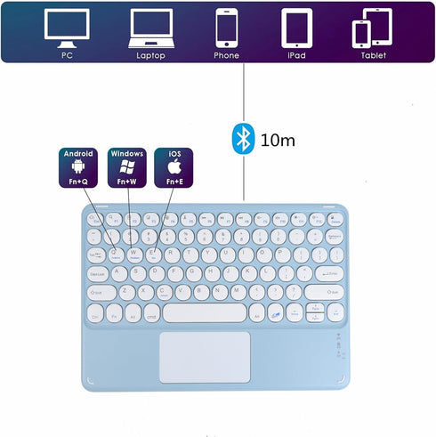 Bluetooth Keyboard, 10-inch Wireless Keyboard with Touchpad for iPad, Ultra-Slim Portable Rechargeable Keyboard for