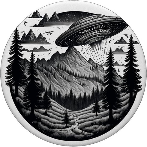PopSockets Standard PopGrip Flying Aliens UFO Saucer Surrounded Mountains