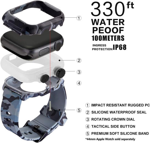 Waterproof Case for Apple Watch Series 5/4 44mm - IP68 Waterproof Case for 42mm Series 3/2