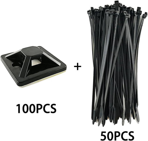 HS Cable Tie Mounts - Self Adhesive with Screw Hole, Zip Wire Tie Mounting Base Holder (100 Pack) Squares 1x1 Inch,