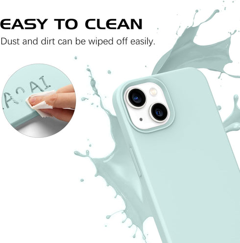 DOMAVER Liquid Silicone Case for iPhone 13, Soft Gel Rubber Microfiber Lining, Shockproof Protective Cover, Light Green